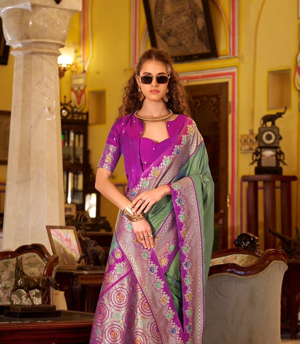 Leaf Green Readymade/Easy Kanjivaram Saree