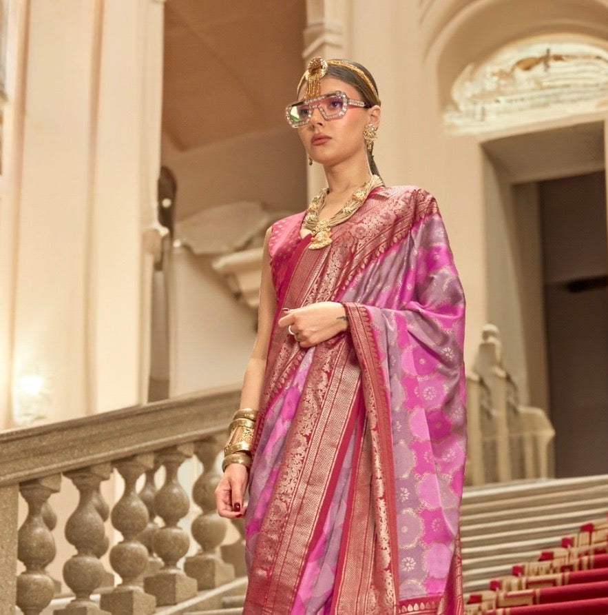 Pink Color Satin Silk Readymade/Easy Saree