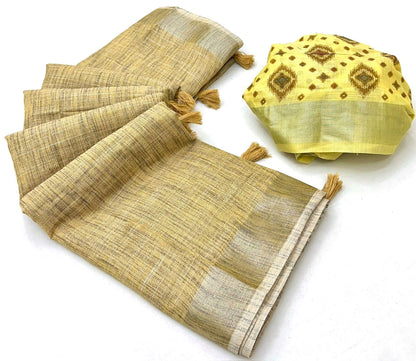 Yellow Linen Office Wear Readymade/Easy Saree - Panaash Saree