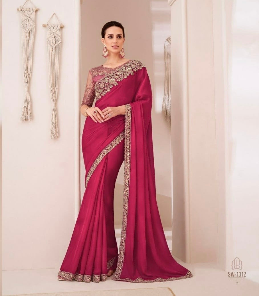 Pink Cocktail Readymade Saree