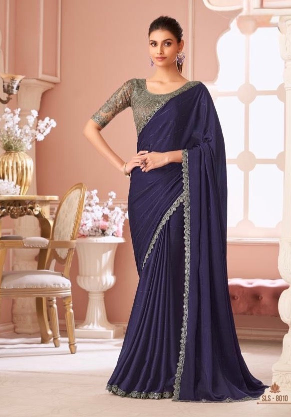 Blue Cocktail Readymade Saree With Designer Blouse