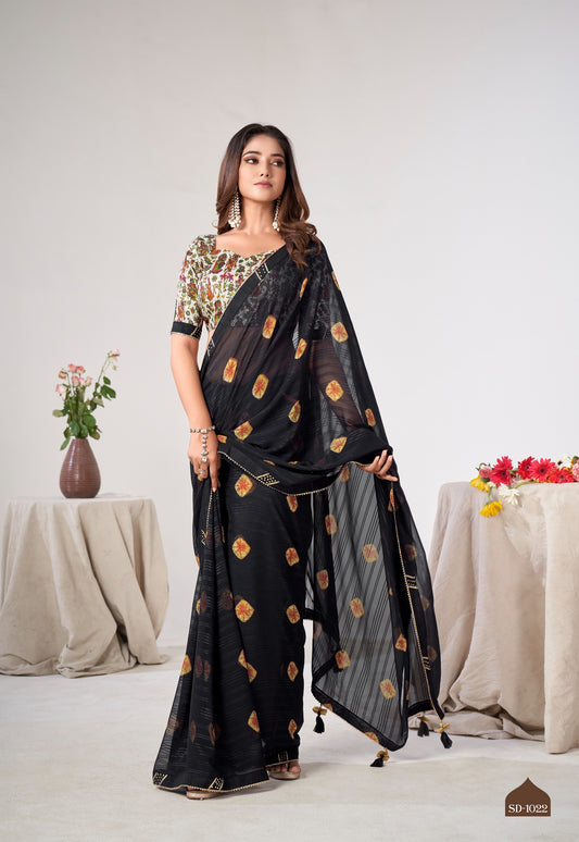 Black Color Georgette Readymade/Easy Saree