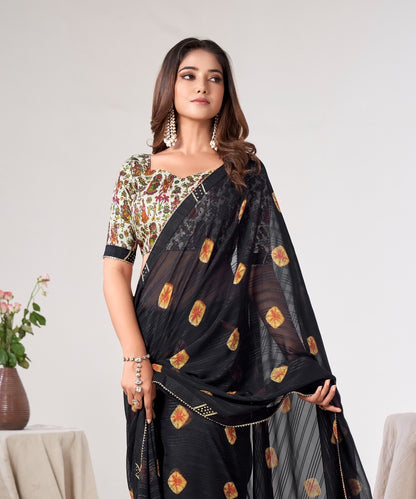 Black Color Georgette Readymade/Easy Saree