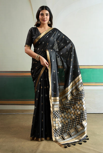 Black Tussar Silk Readymade/Easy Saree