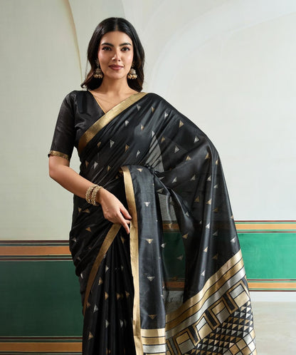 Black Tussar Silk Readymade/Easy Saree
