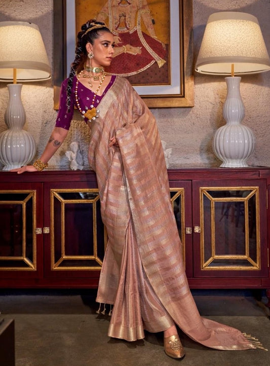 Beige Banarasi Silk Readymade/Easy Saree