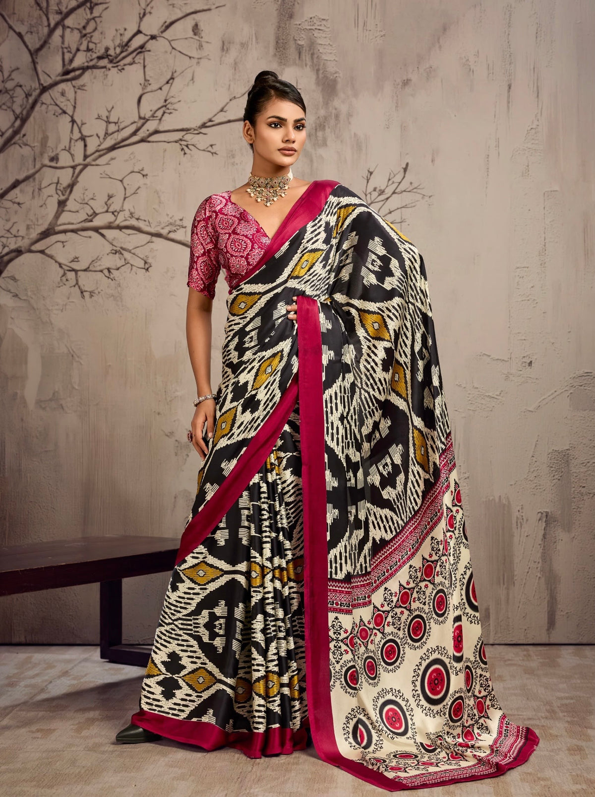Red Modal Silk Ready To Wear/Easy Saree