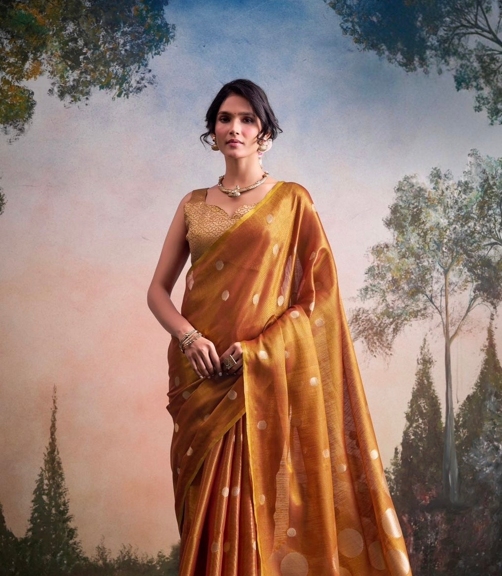 Copper Tissue Silk Readymade/Easy Saree - Panaash Saree