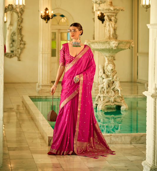 Pink Satin Silk Readymade Saree
