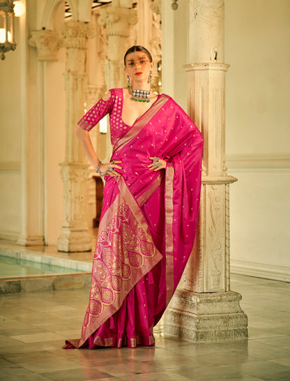 Pink Satin Silk Readymade Saree