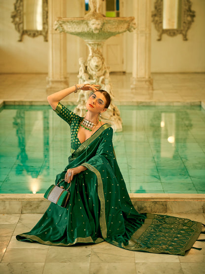 Green Satin Silk Readymade Saree