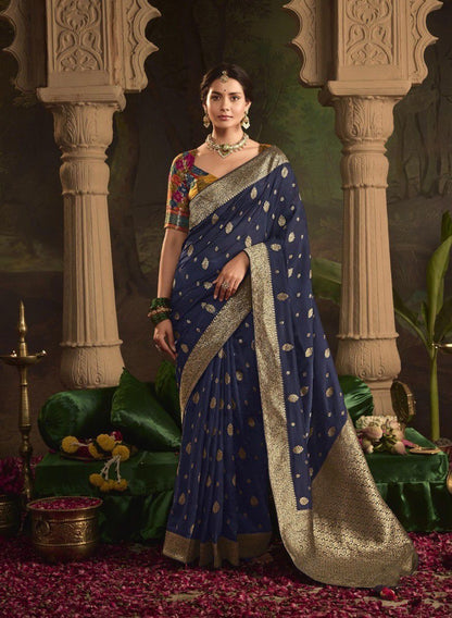 Blue Color Designer Silk Readymade/Easy Saree