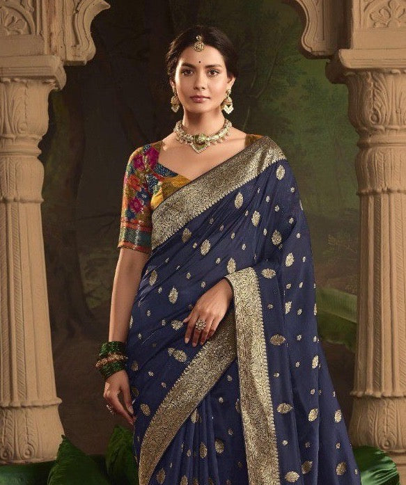 Blue Color Designer Silk Readymade/Easy Saree