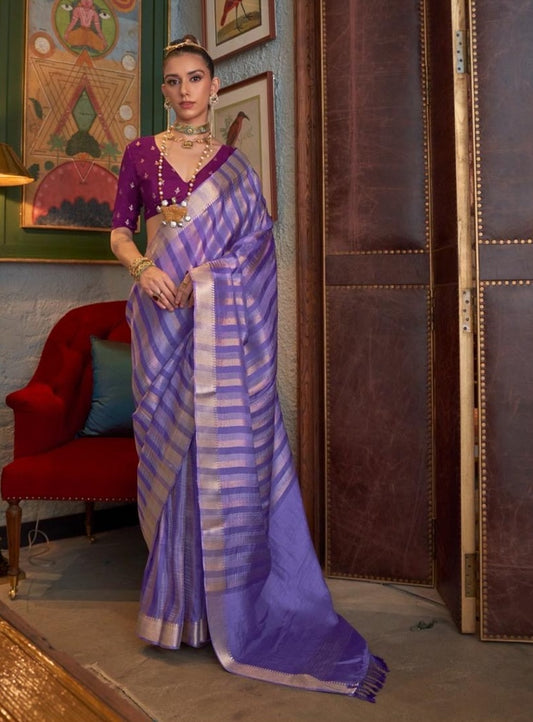 Purple Banarasi Silk Readymade/Easy Saree
