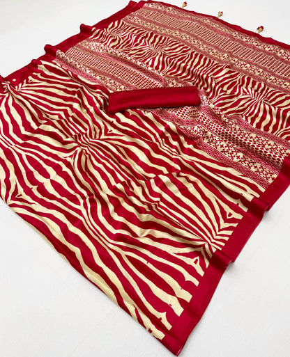 Red Crepe Silk Ready To Wear/Easy Saree