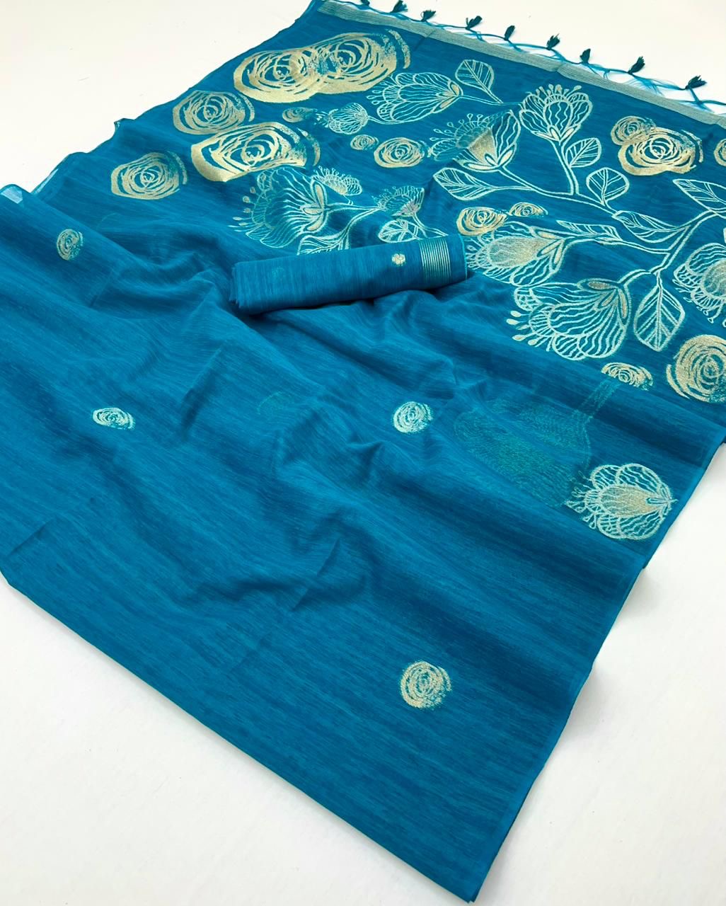 Turquoise Blue Munga Silk Readymade/Easy Saree - Panaash Saree