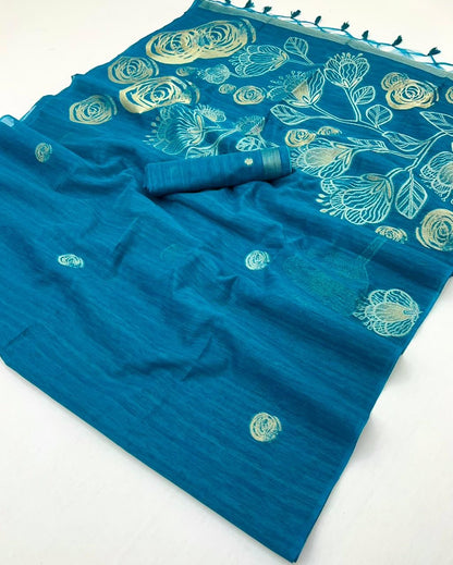 Turquoise Blue Munga Silk Readymade/Easy Saree - Panaash Saree