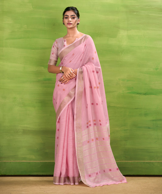 Pink Linen Easy/Readymade Saree