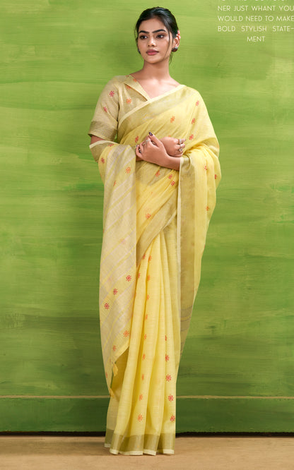 Yellow Linen Easy/Readymade Saree