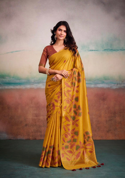 Mustard Mul Cotton Ready To Wear/Easy Saree - Panaash Saree