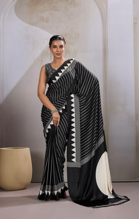 Black Crepe Silk Readymade Saree