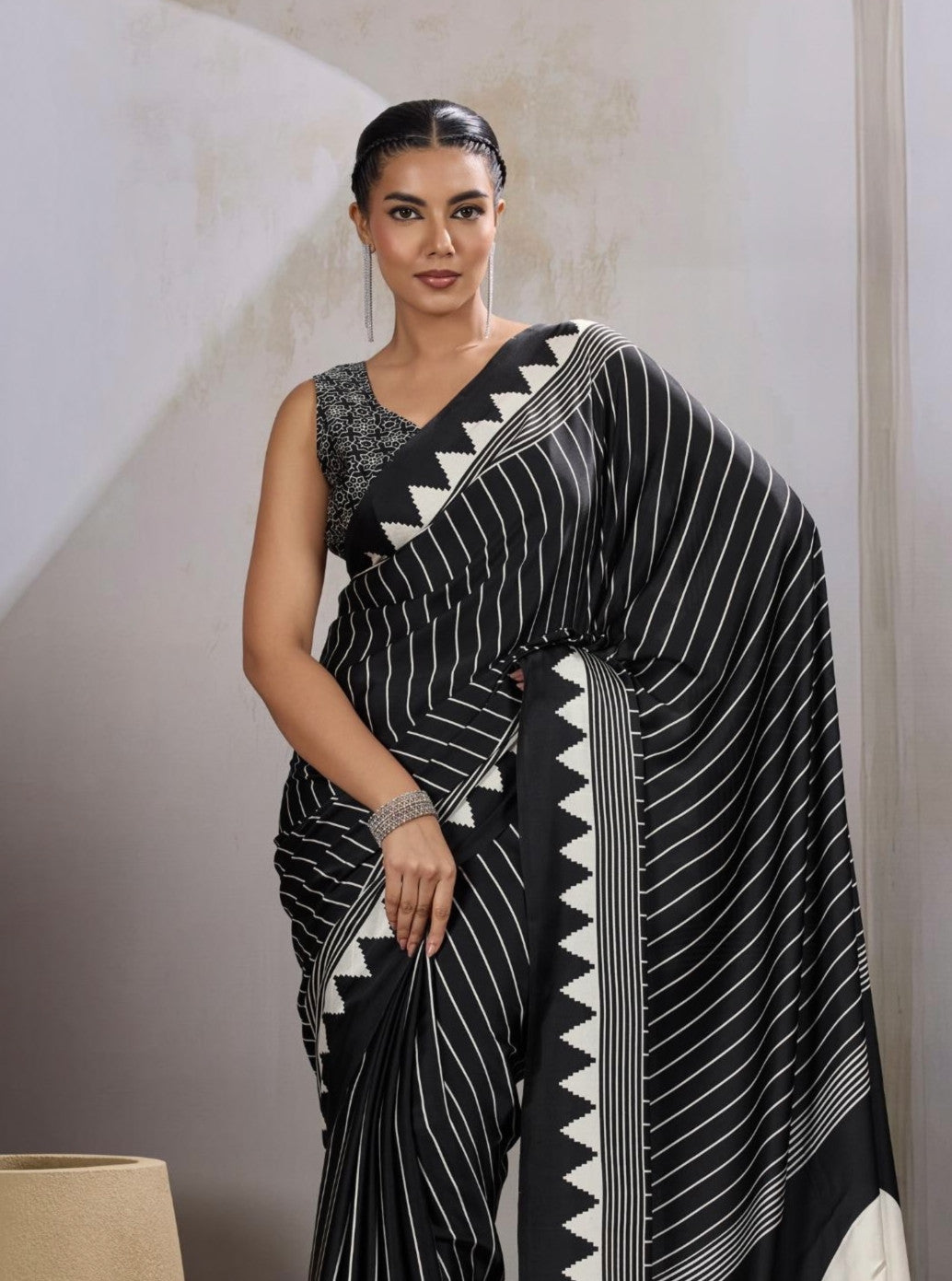 Black Crepe Silk Readymade Saree
