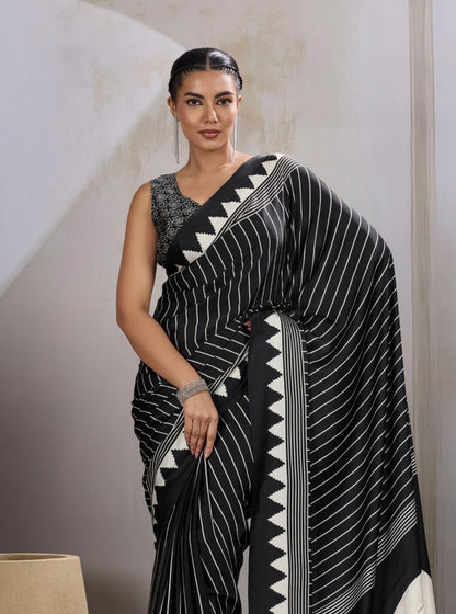 Black Crepe Silk Readymade Saree