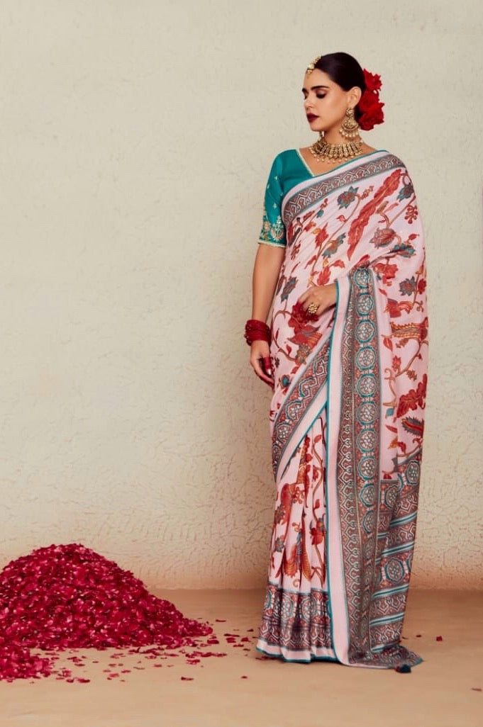 Multicolor Printed Soft Brasso Silk Saree