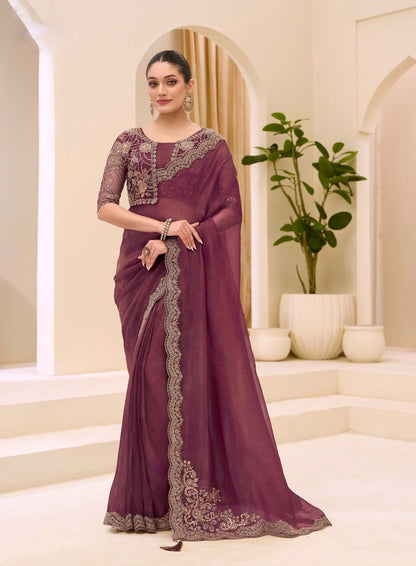 Mauve Cocktail Party Wear Readymade Saree