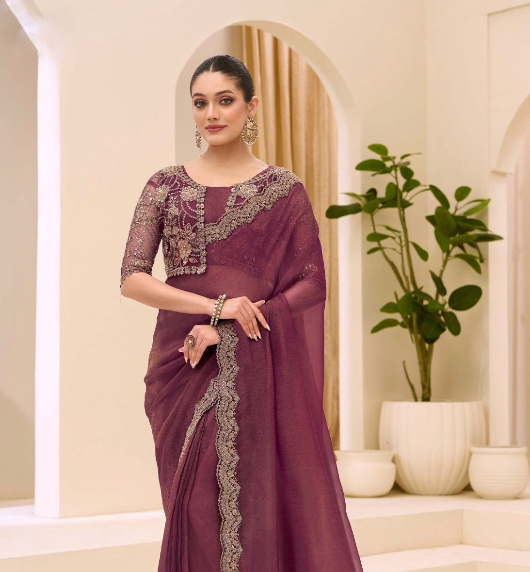 Mauve Cocktail Party Wear Readymade Saree