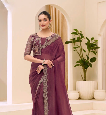 Mauve Cocktail Party Wear Readymade Saree