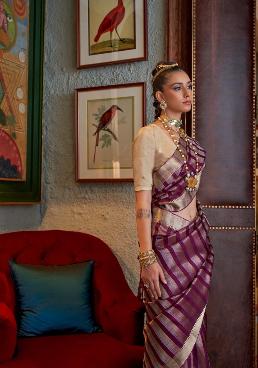 Maroon Banarasi Silk Readymade/Easy Saree