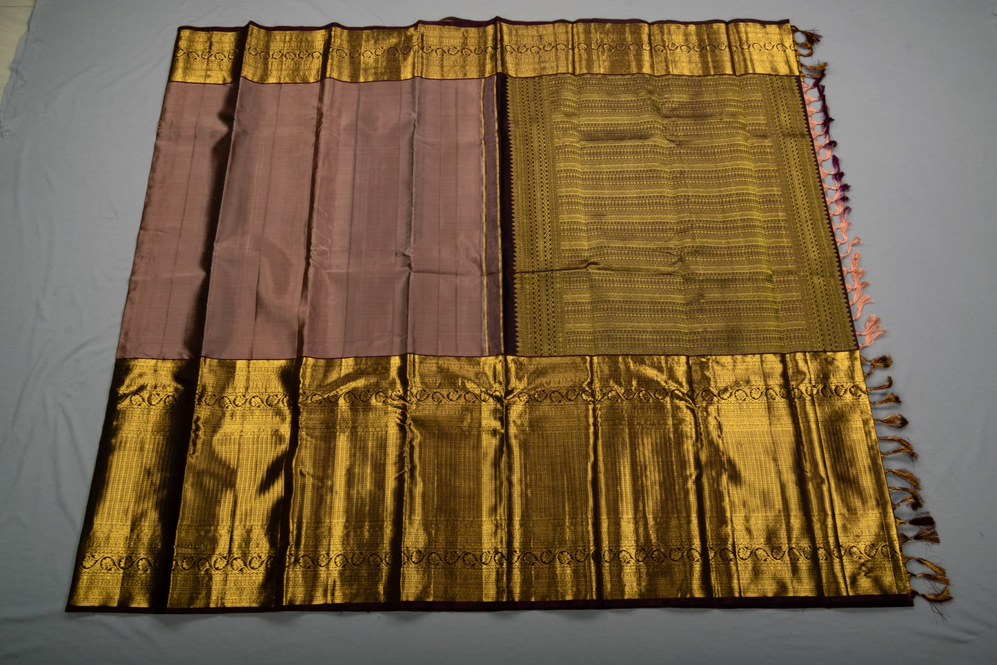 Dusty Mauve Handmade Kanchipuram Pure Silk Custom Sized Ready To Wear Saree - Panaash Saree
