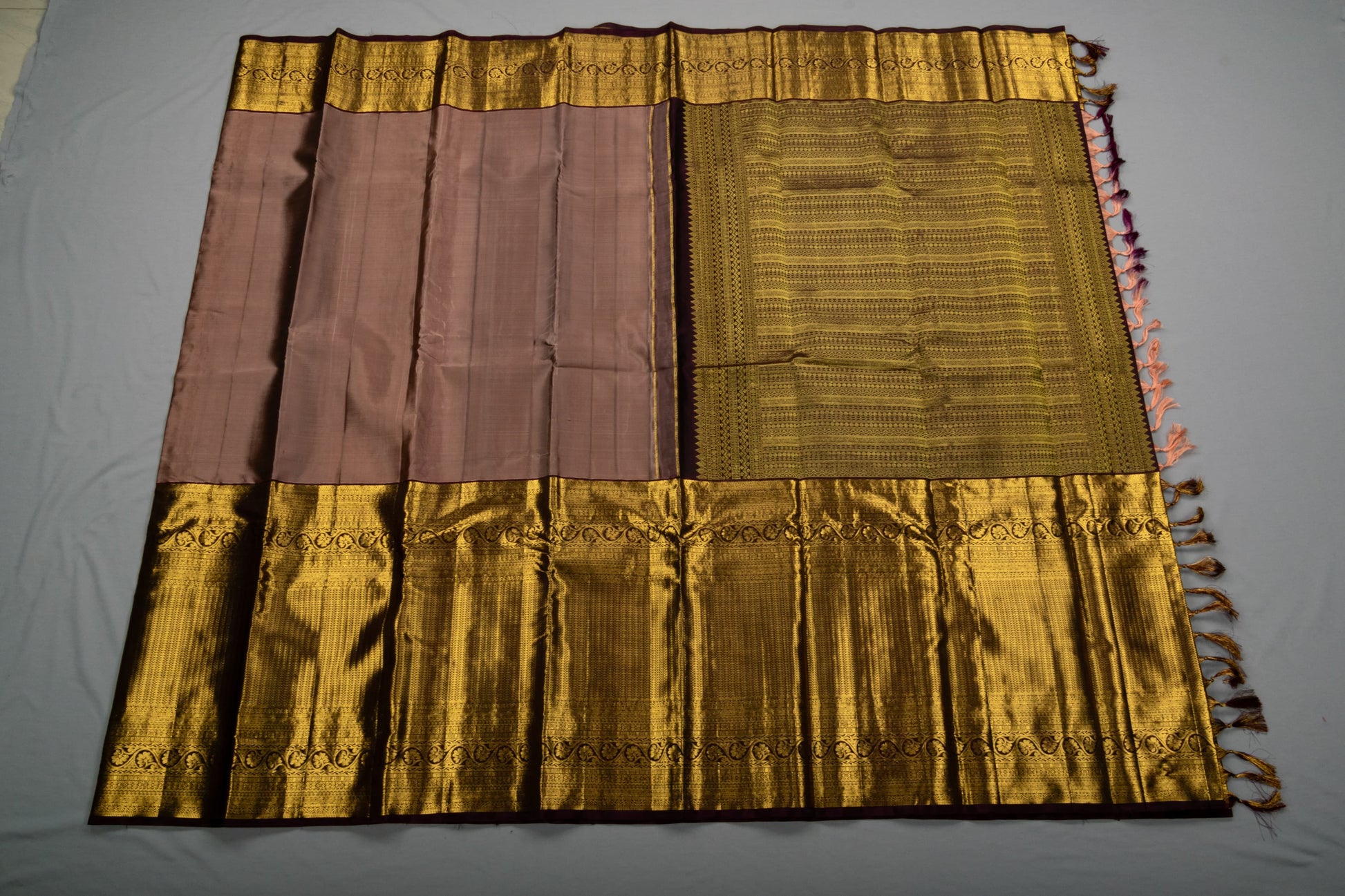 Dusty Mauve Handmade Kanchipuram Pure Silk Custom Sized Ready To Wear Saree - Panaash Saree