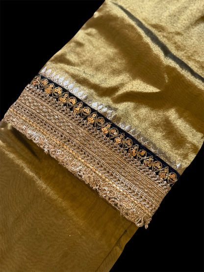 Golden Color Tissue Silk Readymade/Easy Saree