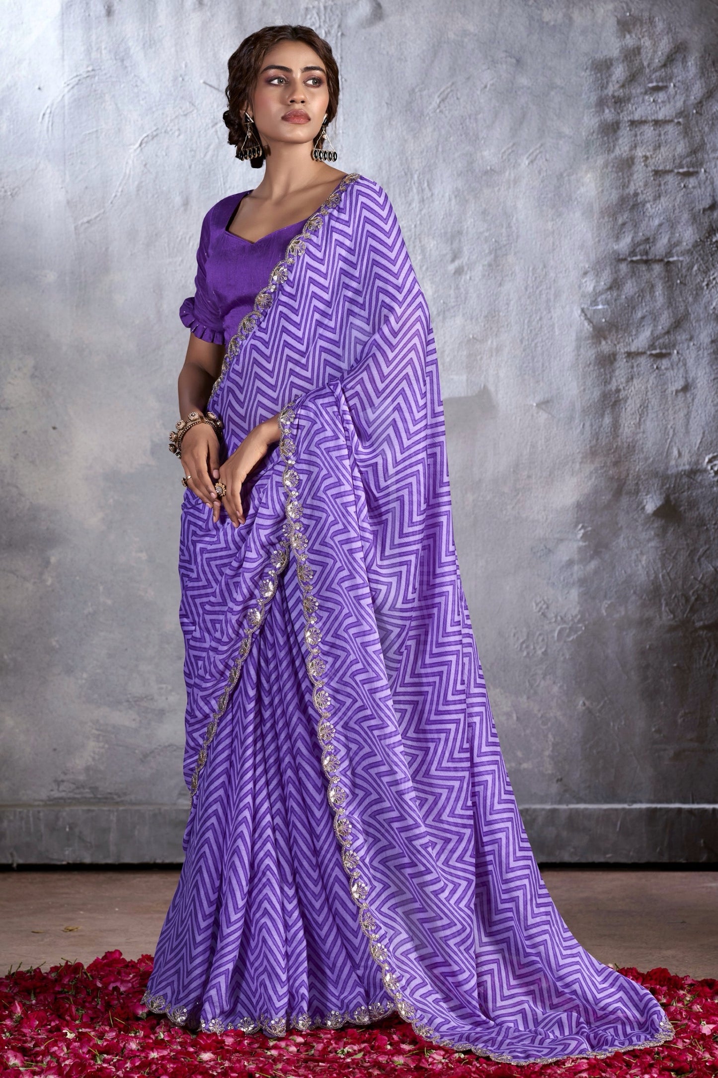 Lavender Color Georgette Readymade Saree