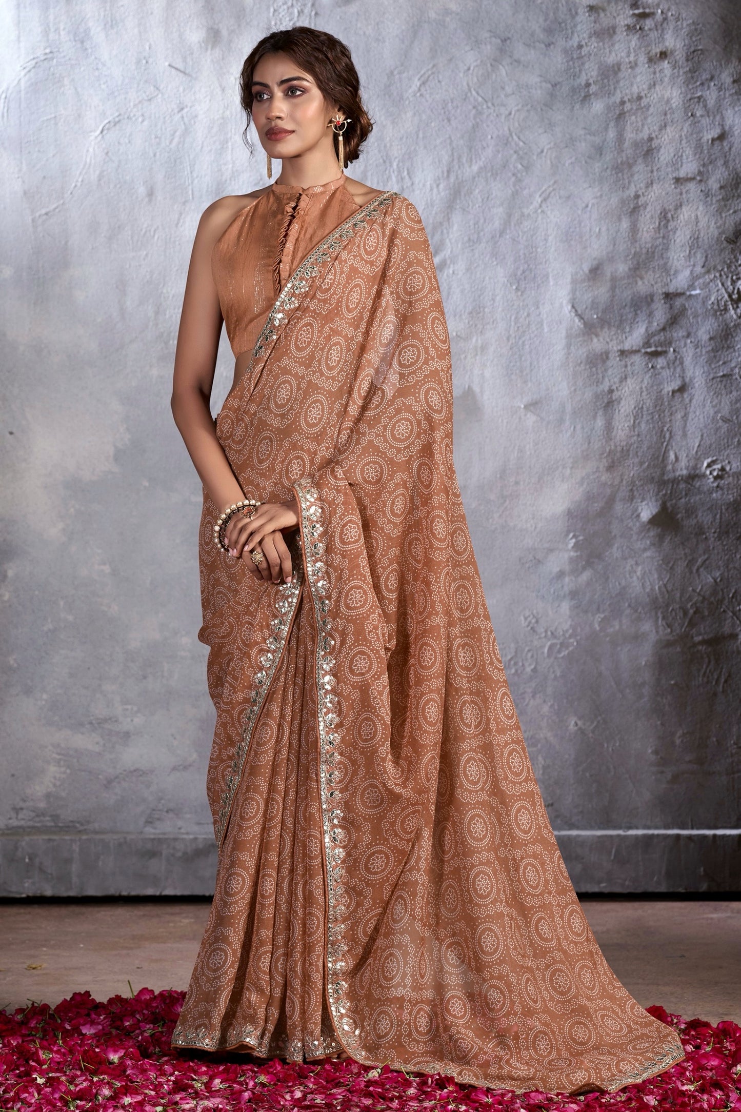 Beige Color Georgette Readymade Saree