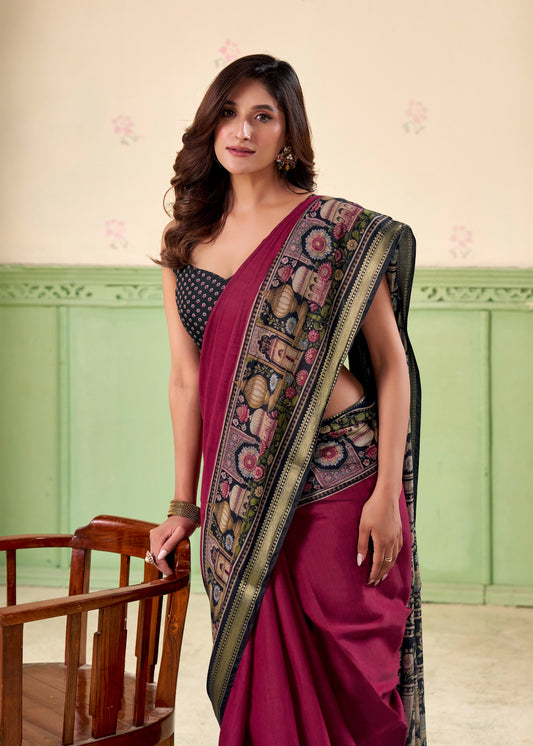 Maroon Mul Cotton Easy/Readymade Saree