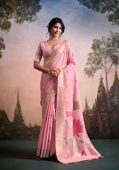 Pink Linen Office Wear Ready To Wear/Easy Saree - Panaash Saree