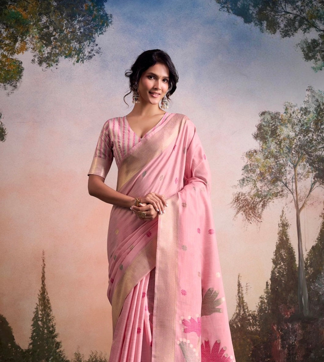 Pink Linen Office Wear Ready To Wear/Easy Saree - Panaash Saree