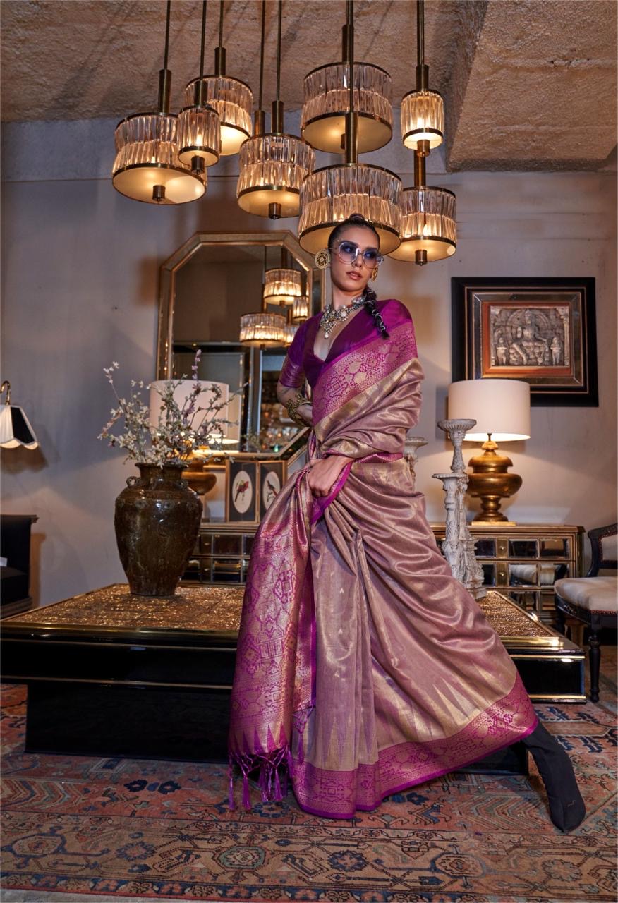 Purple Color Zari Woven Tissue Silk Readymade/Easy Saree