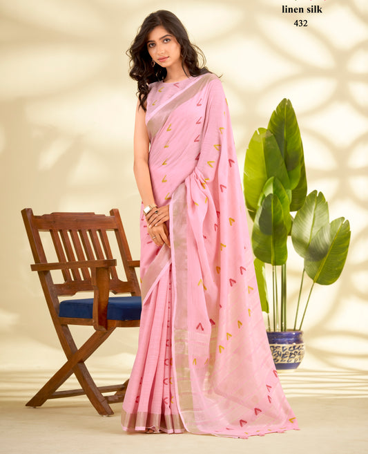 Pink Linen Silk Office Wear Easy/Readymade Saree