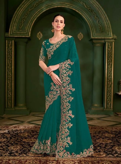 Green Cocktail Ready To Wear/Easy Saree - Panaash Saree