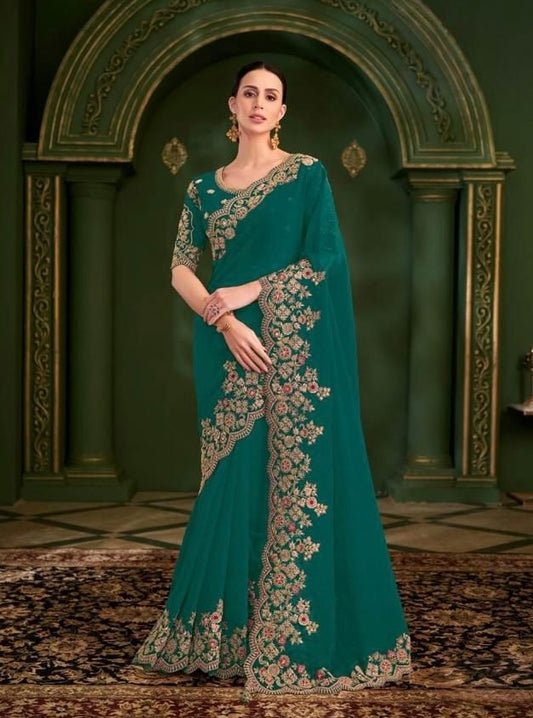 Green Cocktail Ready To Wear/Easy Saree - Panaash Saree