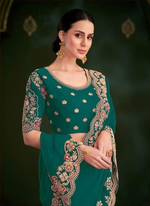 Green Cocktail Ready To Wear/Easy Saree - Panaash Saree
