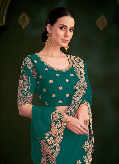 Green Cocktail Ready To Wear/Easy Saree - Panaash Saree