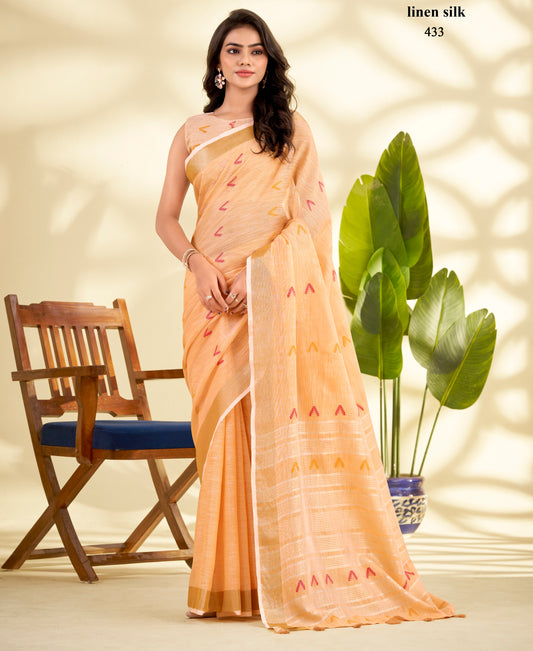 Orange Linen Silk Office Wear Easy/Readymade Saree