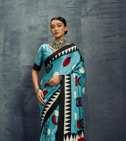 Turquoise blue Crepe Silk Readymade/Easy Saree