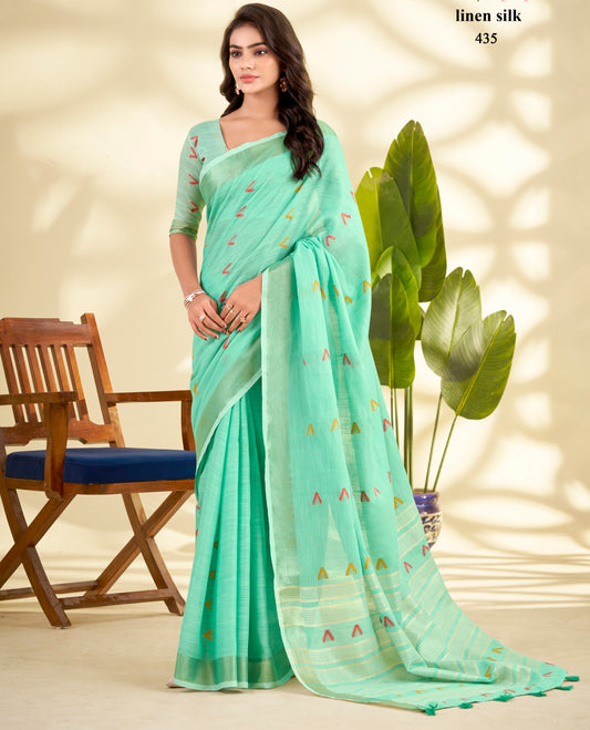 Green Linen Silk Office Wear Easy/Readymade Saree