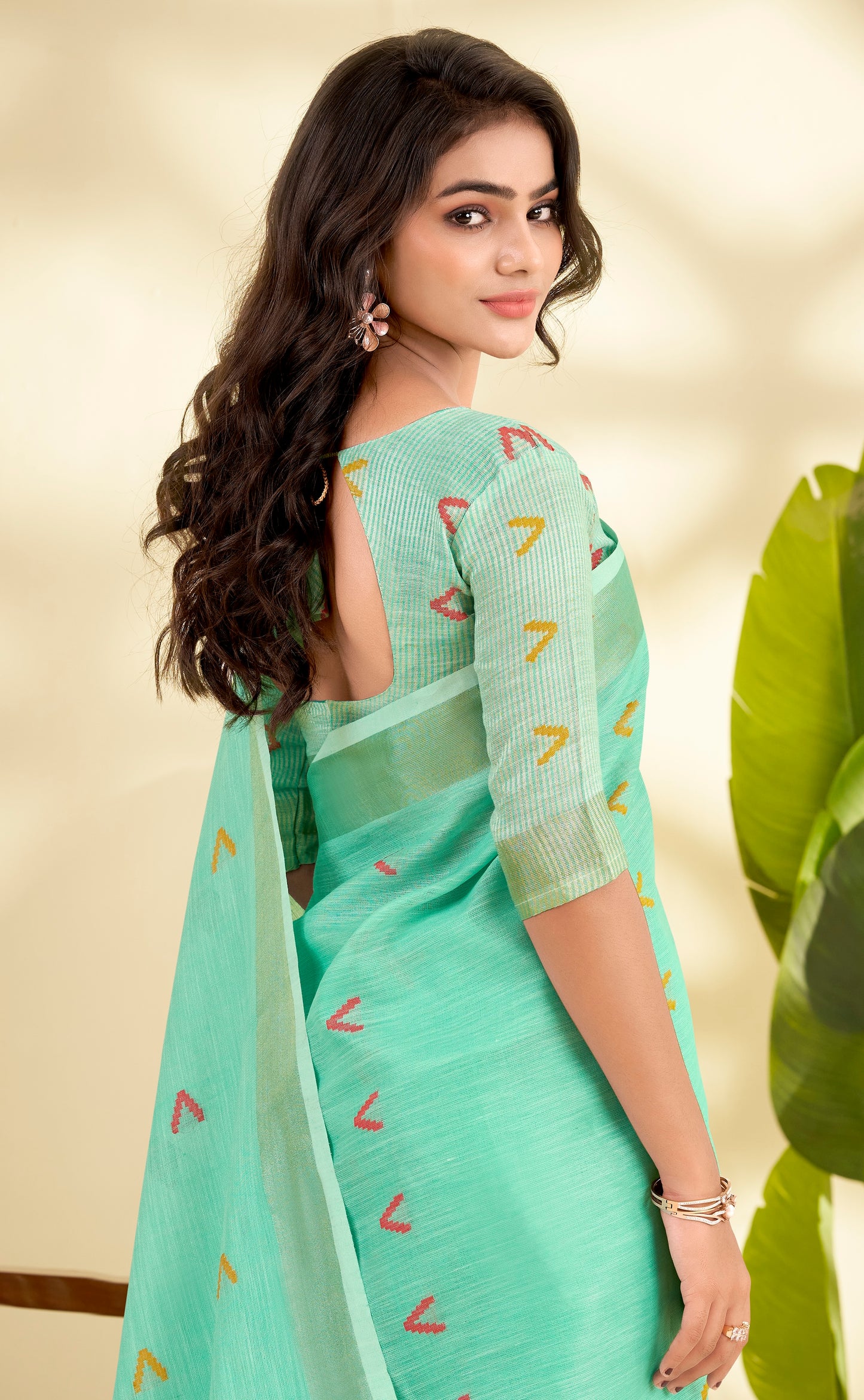 Green Linen Silk Office Wear Easy/Readymade Saree